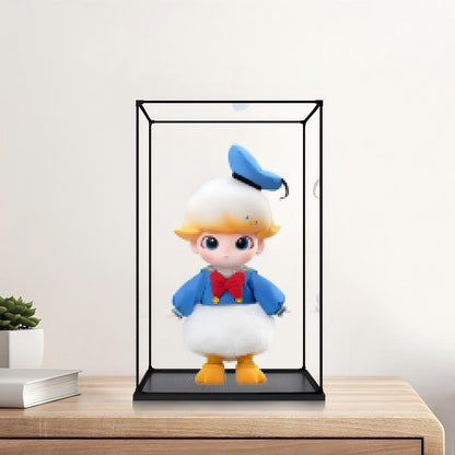 حالة عرض أكريليك مرآة Pop Mart Dimoo Donald Duck مع إضاءة حلقية وخلفية مطبوعة بالأشعة فوق البنفسجية - صندوق عرض مقاوم للغبار