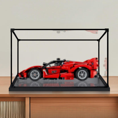 LEGO 42212 Ferrari FXX K Mirror Acrylic Display Case with Ring Light & UV-Printed Background - Dustproof Showcase