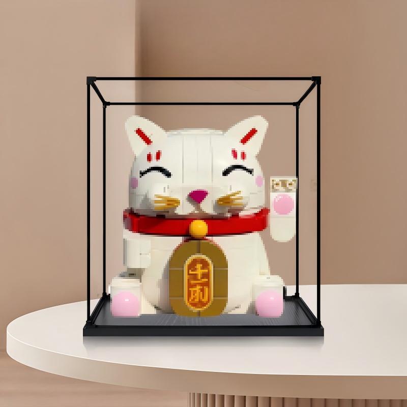 LEGO 40813 Lucky Cat Mirror Acrylic Display Case with Ring Light & UV-Printed Background - Dustproof Showcase