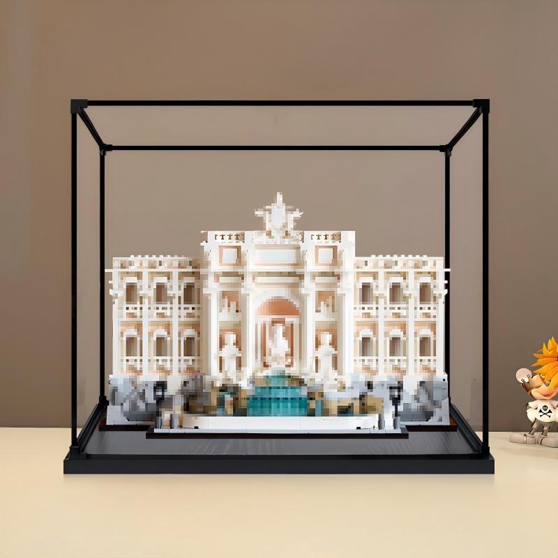 LEGO 21062 Trevi Fountain Mirror Acrylic Display Case with Ring Light & UV-Printed Background - Dustproof Showcase