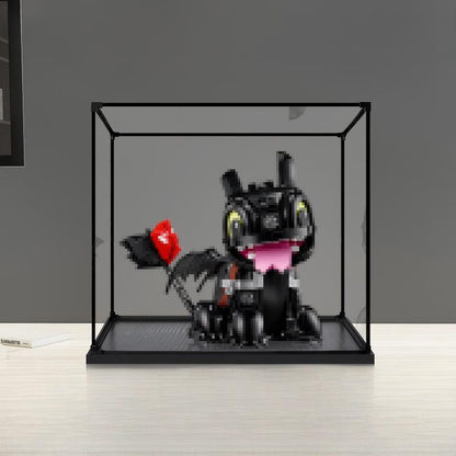 LEGO 10375 驯龙高手：无牙仔 镜面亚克力展示盒 带环形灯和UV印刷背景 - 防尘展示柜