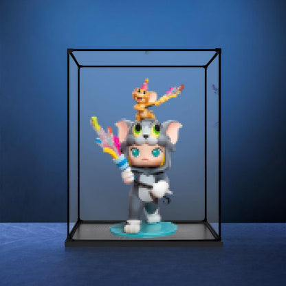 Pop Mart Molly Tom og Jerry Spejl Akryl Udstillingsæske med Ringlys & UV-printet Baggrund - Støvtæt Vitrine