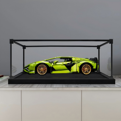 LEGO 42115 Lamborghini Sián FKP 37 Mirror Acrylic Display Case with Ring Light & UV-Printed Background - Dustproof Showcase