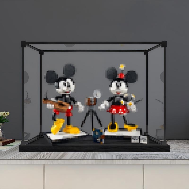 LEGO 43179 Mickey Mouse & Minnie Mouse Spiegel-Acryl-Vitrine mit Ringlicht & UV-bedrucktem Hintergrund - Staubgeschützte Ausstellungsvitrine