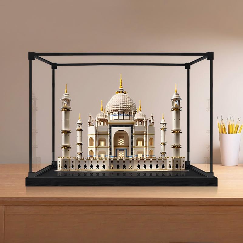 LEGO 10256 Taj Mahal Mirror Acrylic Display Case with Ring Light & UV-Printed Background - Dustproof Showcase