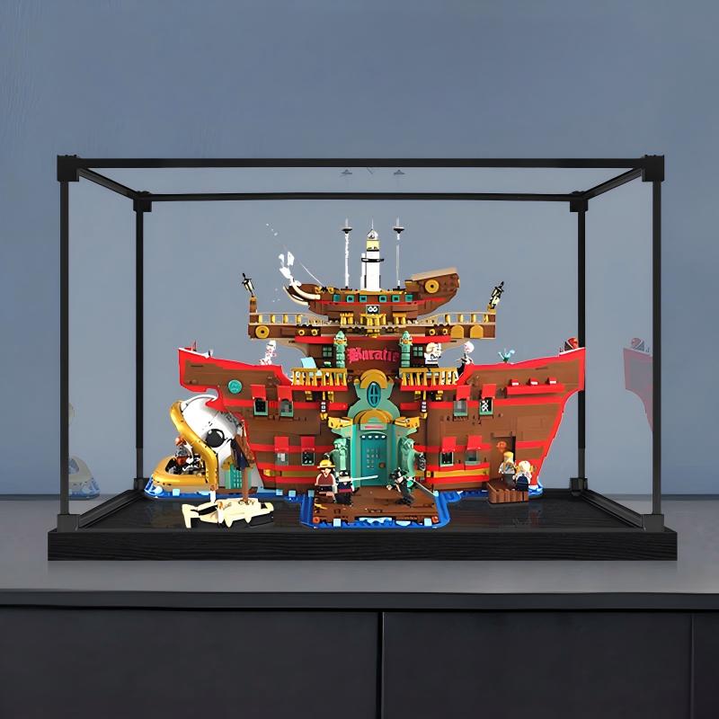 LEGO 75640 海上餐厅巴拉蒂 镜面亚克力展示盒 带环形灯和UV印刷背景 - 防尘展示柜
