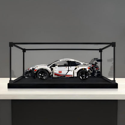 LEGO 42096 Porsche 911 RSR Vetrina Acrilica con Anello Luminoso e Sfondo Stampato UV - Custodia Antipolvere