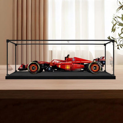 LEGO 42207 Ferrari SF-24 Carro de F1 Vitrine de Exibição em Acrílico com Espelho, Luz Anelar e Fundo Impresso em UV - Vitrine à Prova de Poeira