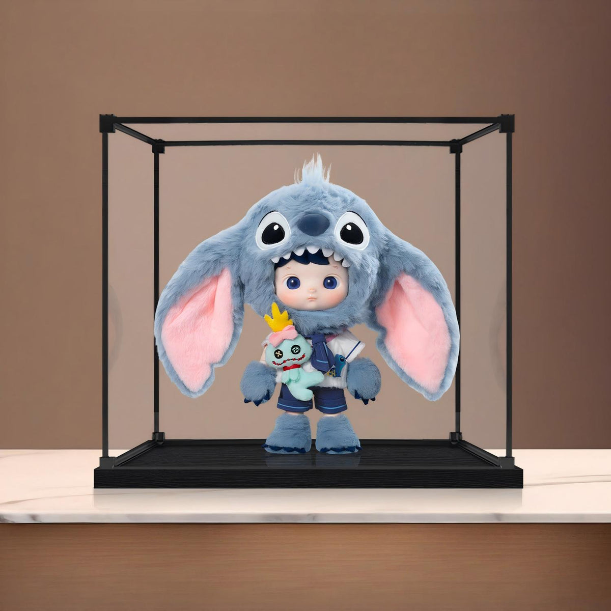 Pop Mart Hacipupu Mirror Acrylic Display Case with Ring Light & UV-Printed Background - Dustproof Showcase