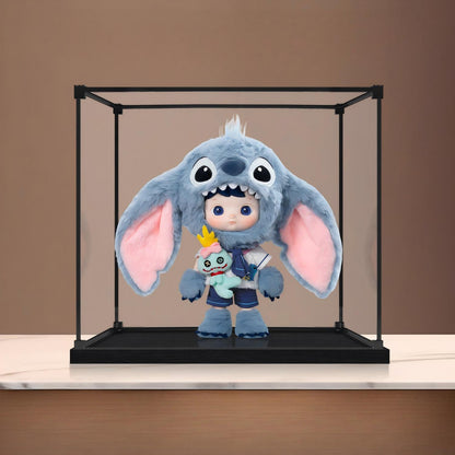 Pop Mart Hacipupu Mirror Acrylic Display Case with Ring Light & UV-Printed Background - Dustproof Showcase