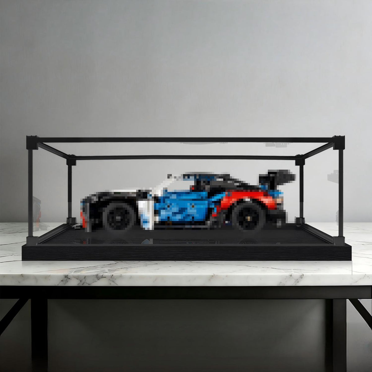 LEGO 42226 BMW M4 GT3 EVO 镜面亚克力展示盒，带环形灯和UV印刷背景 - 防尘展示柜