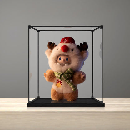 Pop Mart Furry Rudolph Bob Series Mirror Acrylic Display Case with Ring Light & UV-Printed Background - Dustproof Showcase