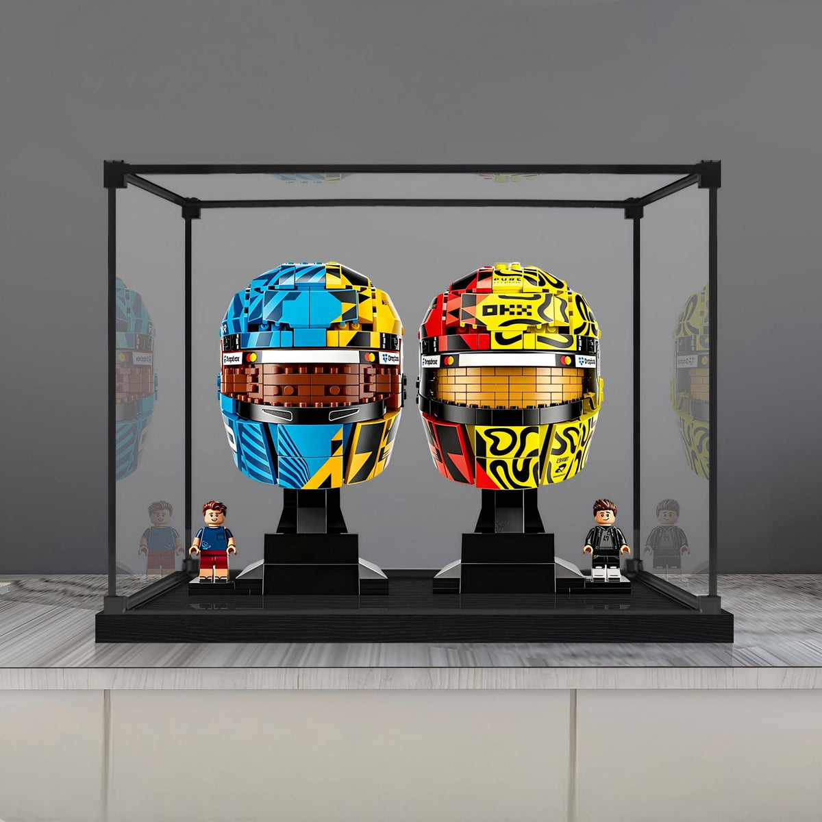 LEGO 43023 & 43017 Set Combo Vetrina Espositiva in Acrilico con Specchio con Luce ad Anello e Sfondo Stampato UV - Vetrina Antipolvere