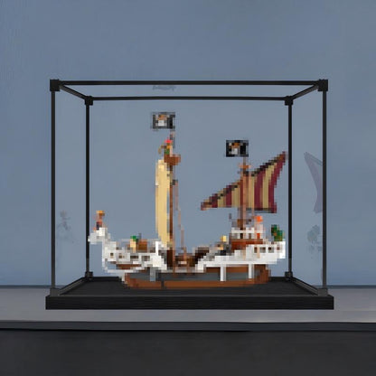 LEGO 75639 Vitrine de Exibição em Acrílico Espelhado com Anel de Luz e Fundo Impresso em UV para o Navio Pirata Going Merry - Vitrine à Prova de Poeira