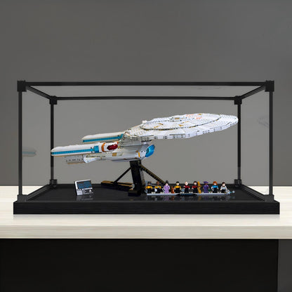 LEGO 10356 U.S.S. Enterprise NCC-1701-D Mirror Acrylic Display Case with Ring Light & UV-Printed Background - Dustproof Showcase