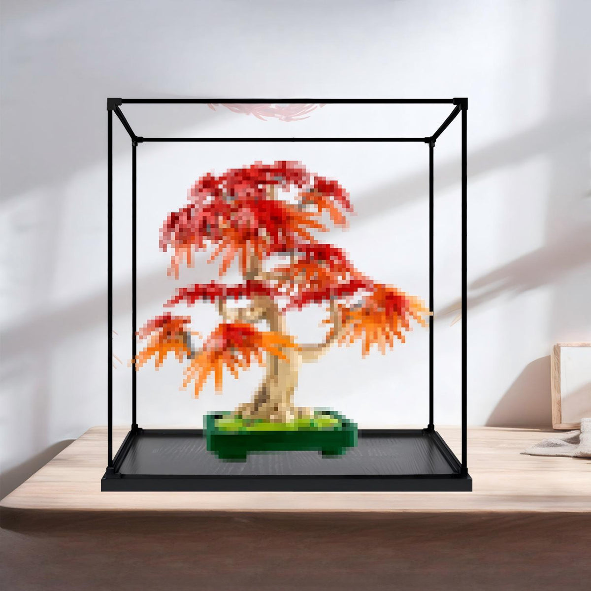 LEGO 10348 Japanischer Ahornbaum Spiegel-Acryl-Vitrine mit Ringlicht & UV-bedrucktem Hintergrund - Staubdichte Präsentationsvitrine