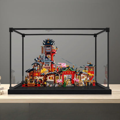 LEGO 71861 The Old Town Mirror Acrylic Display Case with Ring Light & UV-Printed Background - Dustproof Showcase
