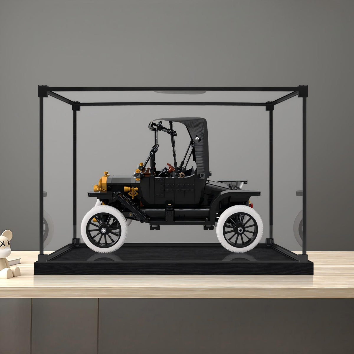 LEGO 11376 Ford Model T Mirror Acrylic Display Case with Ring Light & UV-Printed Background - Dustproof Showcase