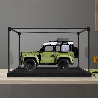 LEGO 42110 ランドローバー・ディフェンダー ミラー アクリル ディスプレイケース リングライト＆UVプリント背景付き - 防塵ショーケース