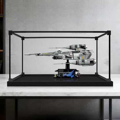 LEGO 75442 The Mandalorian's N-1 Starfighter - UCS Mirror Acrylic Display Case with Ring Light & UV-Printed Background - Dustproof Showcase