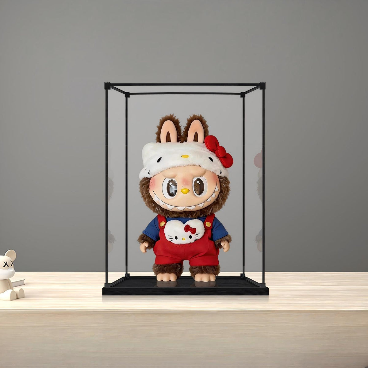 Pop Mart Fluffy Character Mirror Acrylic Display Case with Ring Light & UV-Printed Background - Dustproof Showcase
