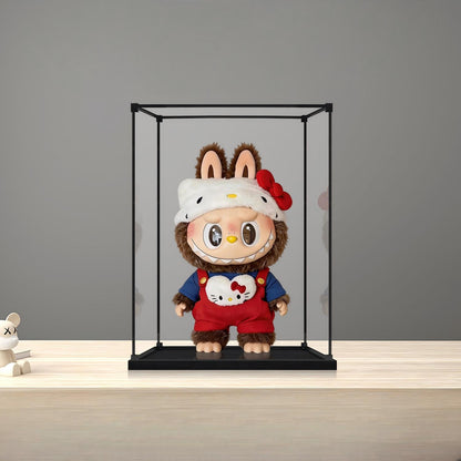 Pop Mart Fluffy Character Mirror Acrylic Display Case with Ring Light & UV-Printed Background - Dustproof Showcase