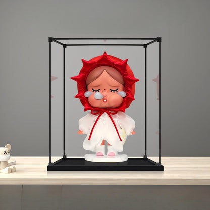 Caixa de Exibição de Acrílico com Espelho para Pop Mart Pucky Lazy Series com Luz de Anel e Fundo Impresso em UV - Vitrine à Prova de Poeira