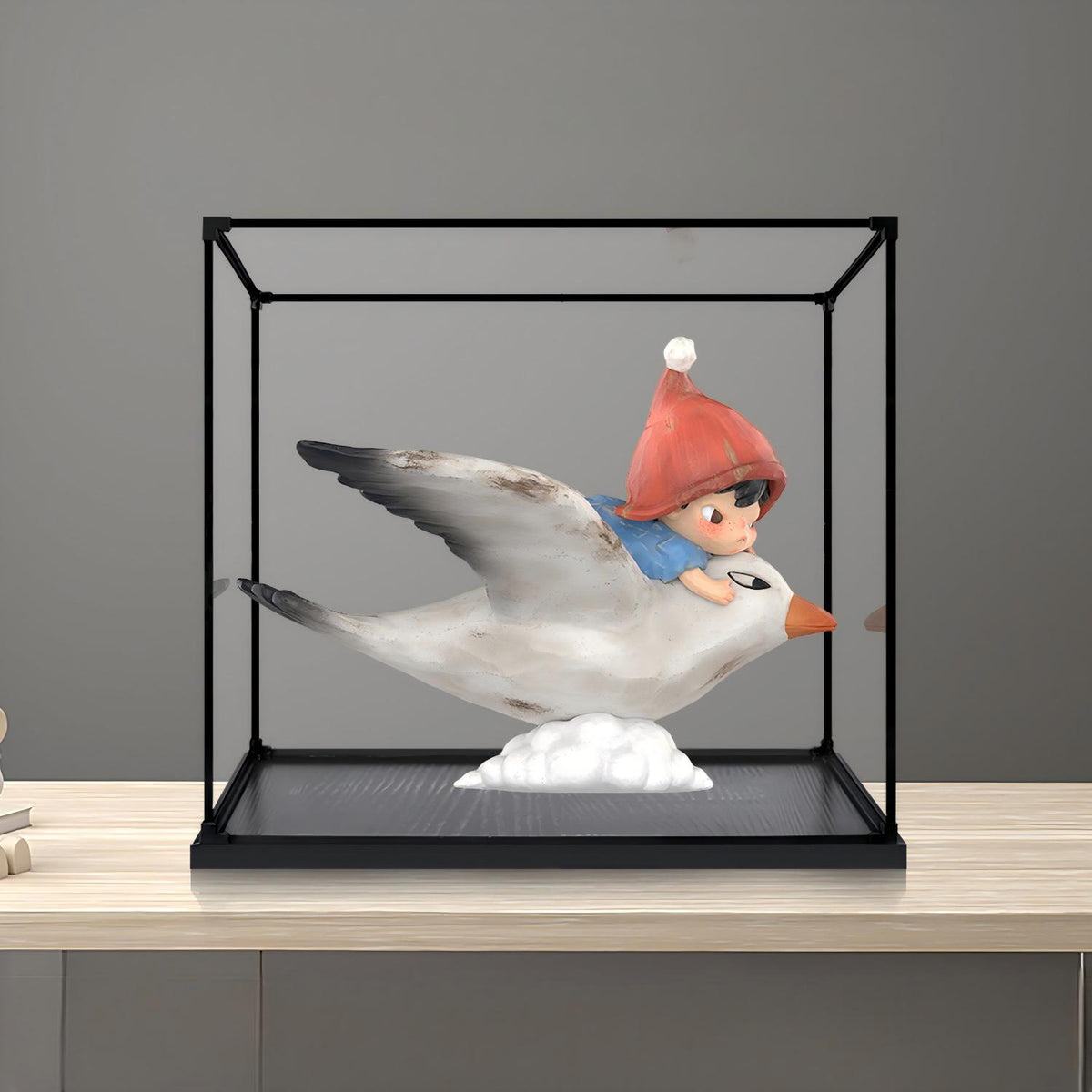 Pop Mart Skyward Mirror Acrylic Display Case with Ring Light & UV-Printed Background - Dustproof Showcase