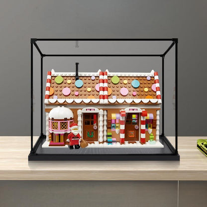 LEGO 40809 Feestelijk Peperkoekhuis Spiegel Acryl Displaykast met Ringlicht & UV-Geprinte Achtergrond - Stofdichte Vitrine
