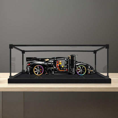 LEGO 42232 Koenigsegg Supercar Mirror Acrylic Display Case with Ring Light & UV-Printed Background - Dustproof Showcase