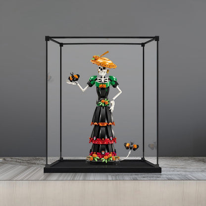 LEGO 21372 La Catrina Spejl Akryl Udstillingskasse med Ringlys & UV-printet Baggrund - Støvtæt Vitrine