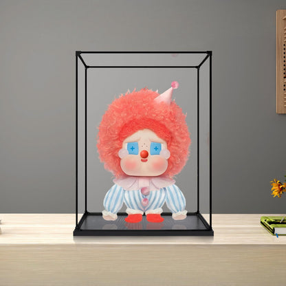 Boîte d'exposition en acrylique miroir Pop Mart Labubu Why So Serious avec anneau lumineux et fond imprimé UV - Vitrine anti-poussière