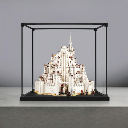 LEGO 11377 Icons The Lord of the Rings: Minas Tirith Mirror Acrylic Display Case with Ring Light & UV-Printed Background - Dustproof Showcase