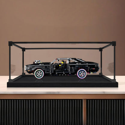 LEGO 42231 دودج تشارجر R/T صندوق عرض أكريليك مع إضاءة حلقية وخلفية مطبوعة بالأشعة فوق البنفسجية - صندوق عرض مقاوم للغبار