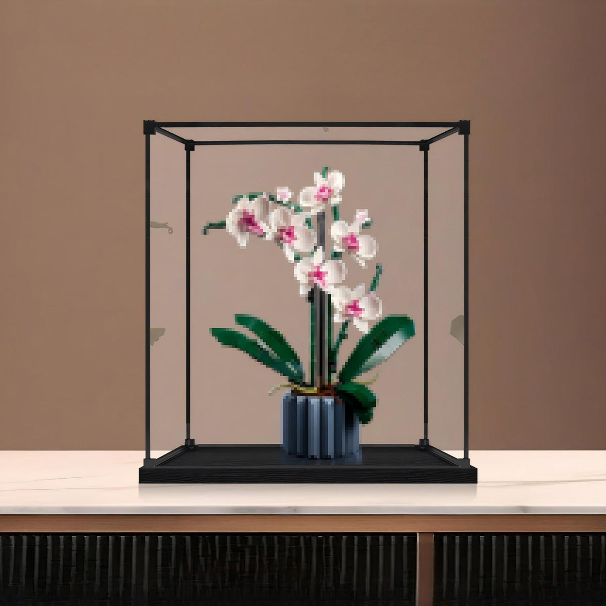 LEGO 10311 Vitrine de Exibição de Acrílico com Espelho para Orquídea, com Luz de Anel e Fundo Impresso em UV - Mostruário à Prova de Poeira