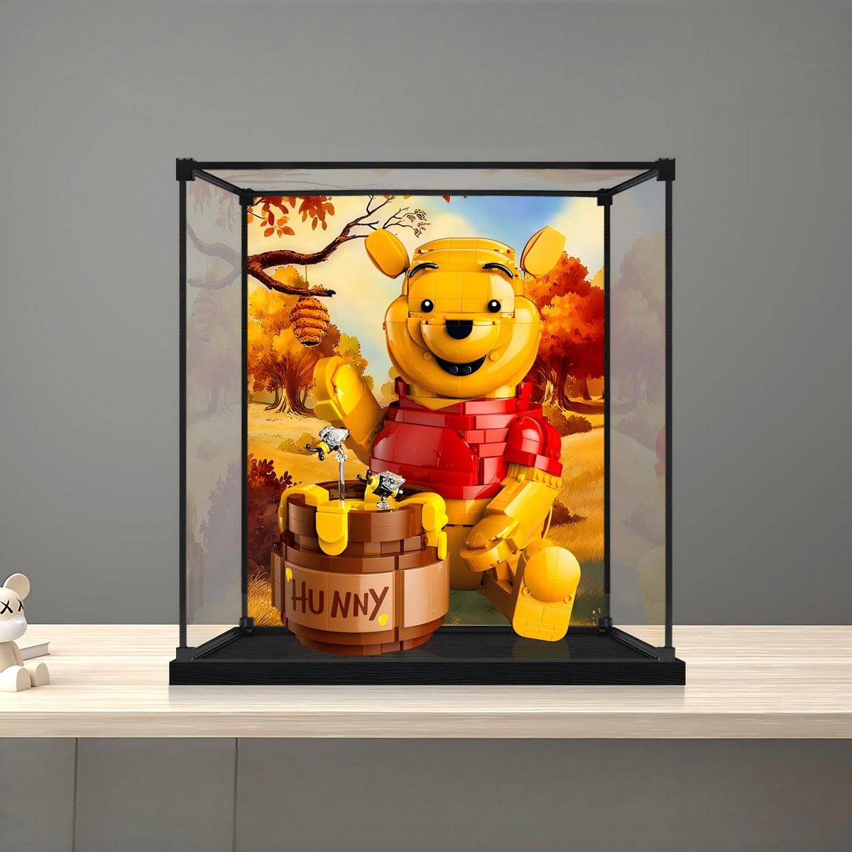 LEGO 43300 Espelho do Ursinho Pooh com Estojo de Exibição em Acrílico com Anel de Luz e Fundo Impresso em UV - Vitrine à Prova de Poeira