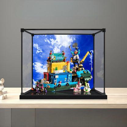 LEGO 80013 Quartel Secreto da Equipe do Monkie Kid - Caixa de Exibição de Acrílico Espelhado com Luz de Anel e Fundo Impresso em UV - Vitrine à Prova de Poeira