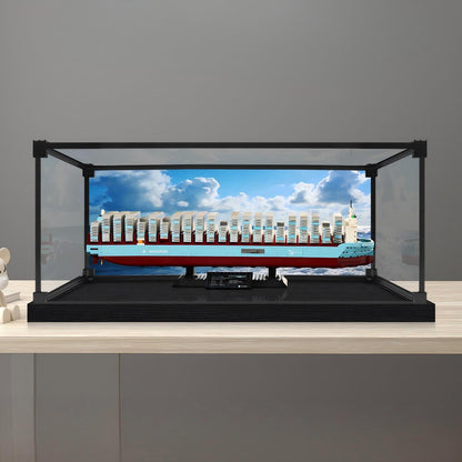 LEGO 40955 Maersk Dual-Fuel Container Vessel Mirror Acrylic Display Case with Ring Light & UV-Printed Background - Dustproof Showcase