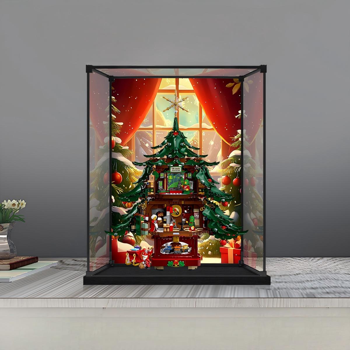 LEGO 41843 Family Christmas Tree Specchio Teca Espositiva in Acrilico con Luce ad Anello e Sfondo Stampato UV - Vetrina Antipolvere