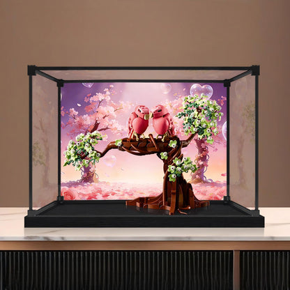 LEGO 21365 Love Birds Spiegel Acryl Vitrine met Ringlicht & UV-Geprinte Achtergrond - Stofdichte Showcase