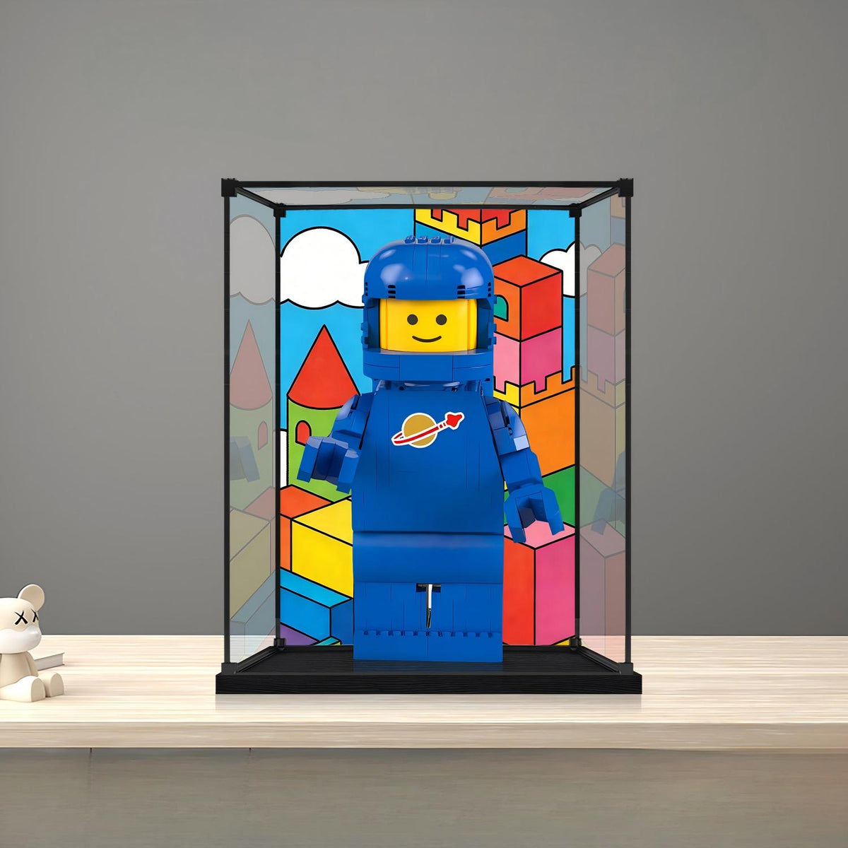 LEGO 40921 Espelho Espelho Caixa de Exibição em Acrílico com Luz de Anel e Fundo Impresso em UV - Vitrine à Prova de Poeira