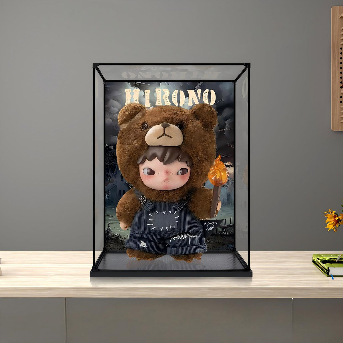 Pop Mart Hirono Serie Spiegel Acryl Displaykast met Ringlicht & UV-Geprinte Achtergrond - Stofvrije Vitrine