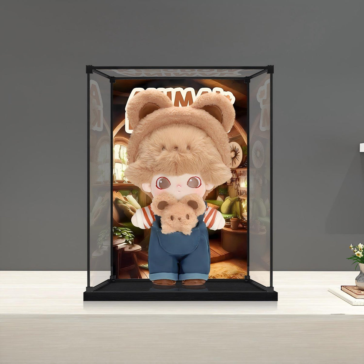 Pop Mart Animal Kingdom Mirror Acrylic Display Case with Ring Light & UV-Printed Background - Dustproof Showcase