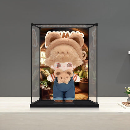 Pop Mart Animal Kingdom Mirror Acrylic Display Case with Ring Light & UV-Printed Background - Dustproof Showcase
