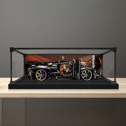 LEGO 42232 Koenigsegg Supercar Mirror Acrylic Display Case with Ring Light & UV-Printed Background - Dustproof Showcase