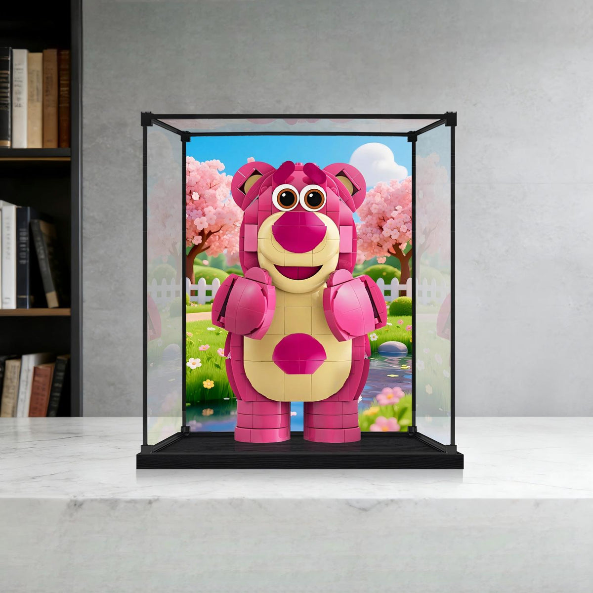 LEGO 43306 Lotso Mirror Acrylic Display Case with Ring Light & UV-Printed Background - Dustproof Showcase