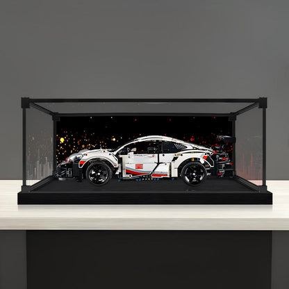 LEGO 42096 Porsche 911 RSR Vetrina Acrilica con Anello Luminoso e Sfondo Stampato UV - Custodia Antipolvere