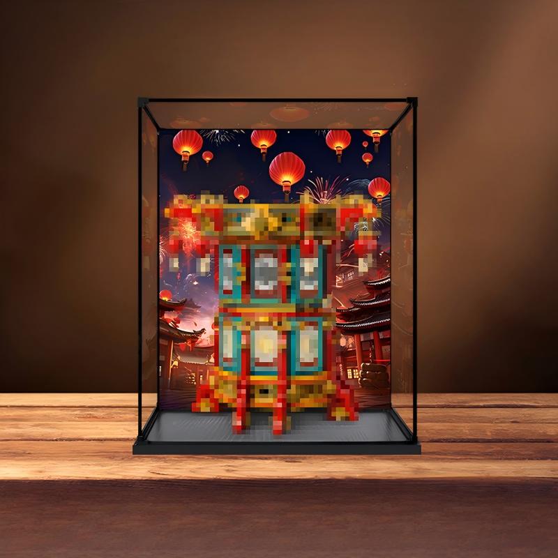 LEGO 80116 Mirror Mirror Custodia Espositiva in Acrilico con Anello Luminoso e Sfondo Stampato UV - Vetrina Antipolvere