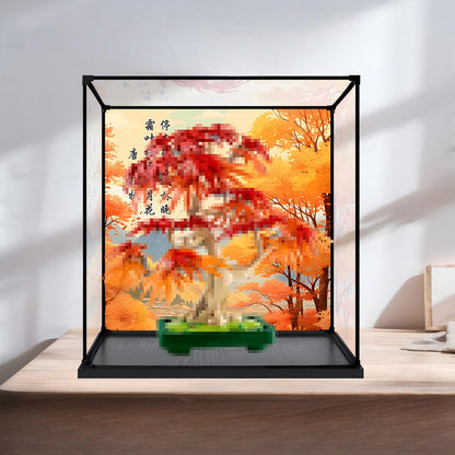 LEGO 10348 Japanischer Ahornbaum Spiegel-Acryl-Vitrine mit Ringlicht & UV-bedrucktem Hintergrund - Staubdichte Präsentationsvitrine