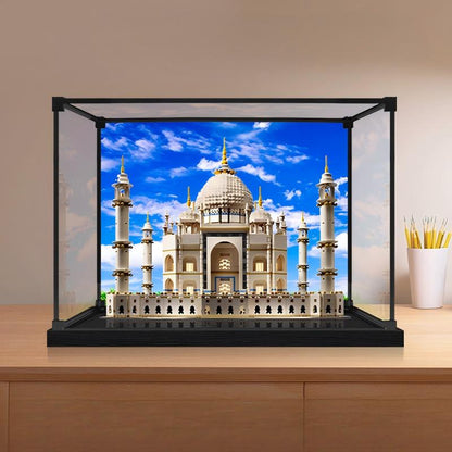 LEGO 10256 Taj Mahal Mirror Acrylic Display Case with Ring Light & UV-Printed Background - Dustproof Showcase